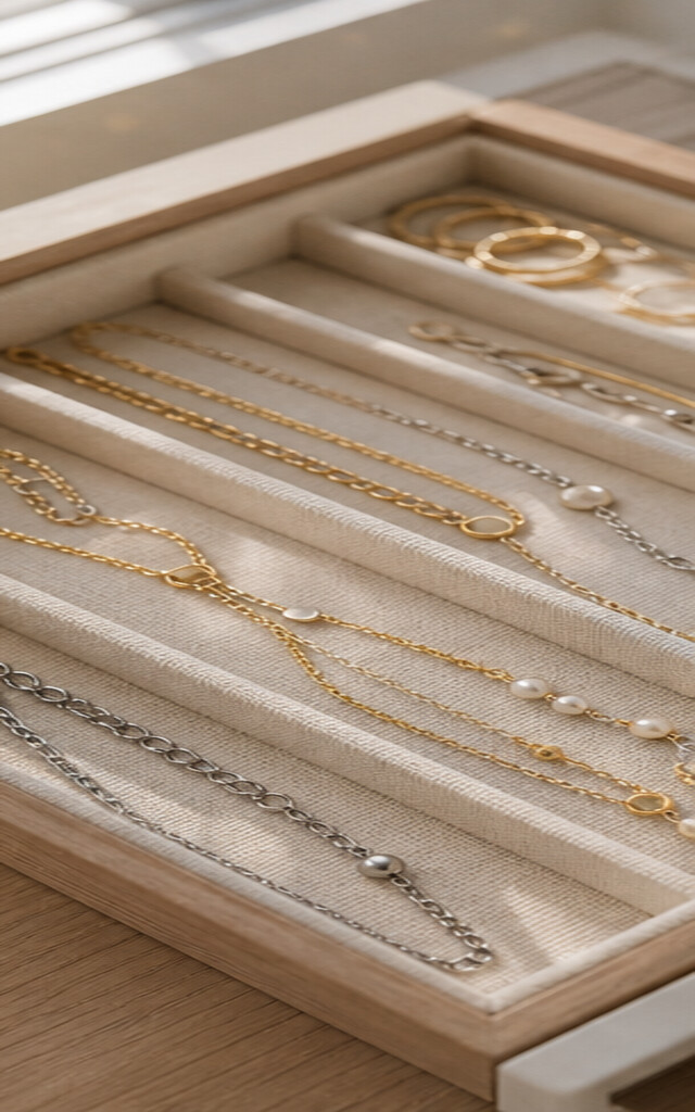 Sieraden organizer met fijne armbanden en handkettingen