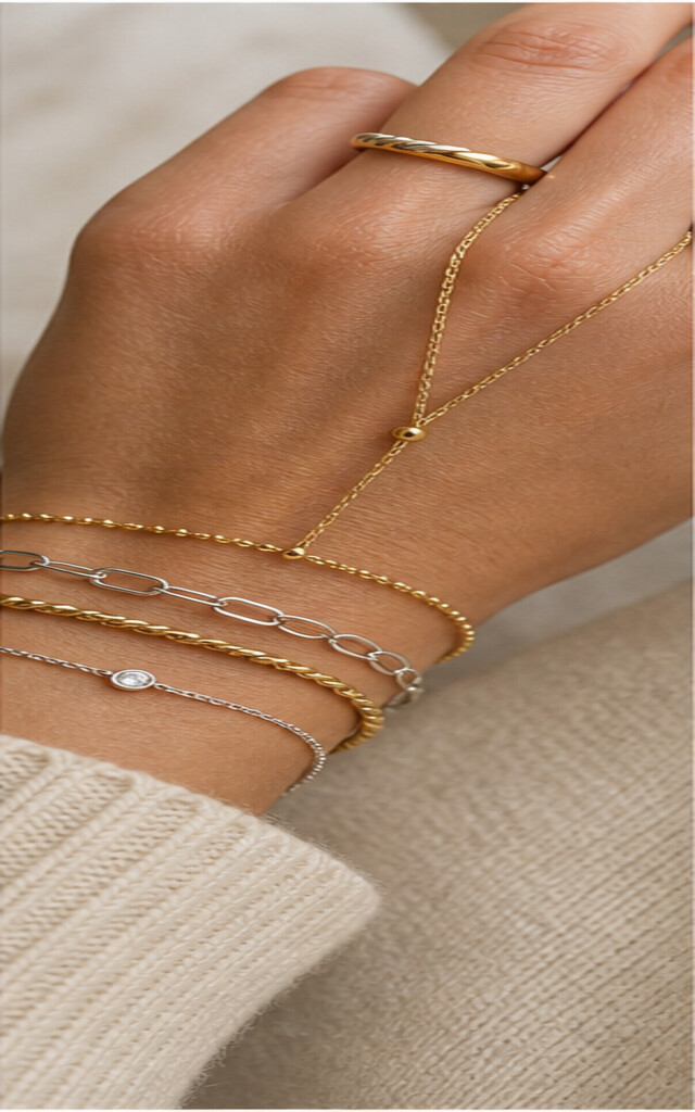Armbandje met groen steentje naast fijne handketting