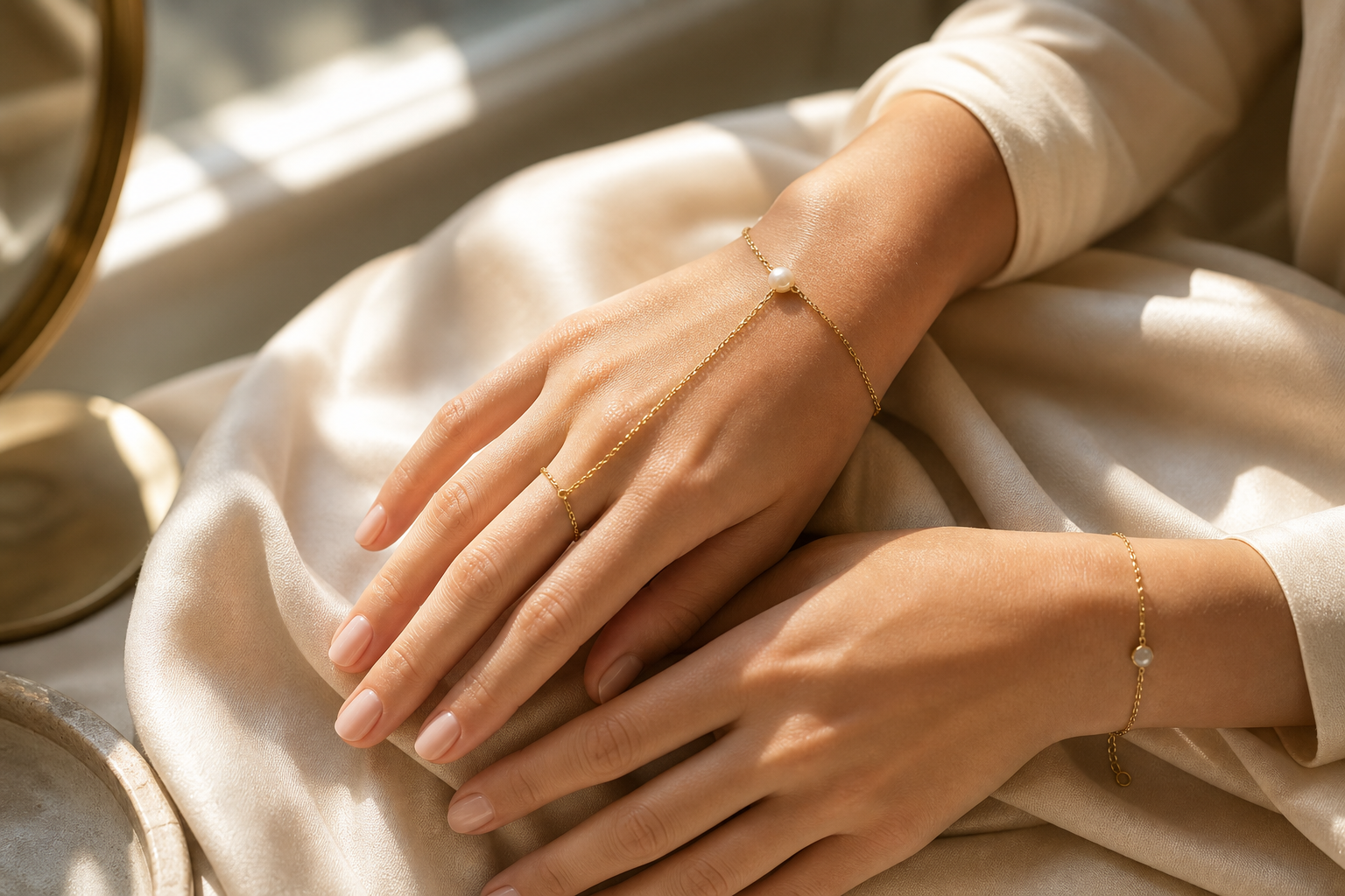 Gouden en zilveren handketting met materiaalkeuzes